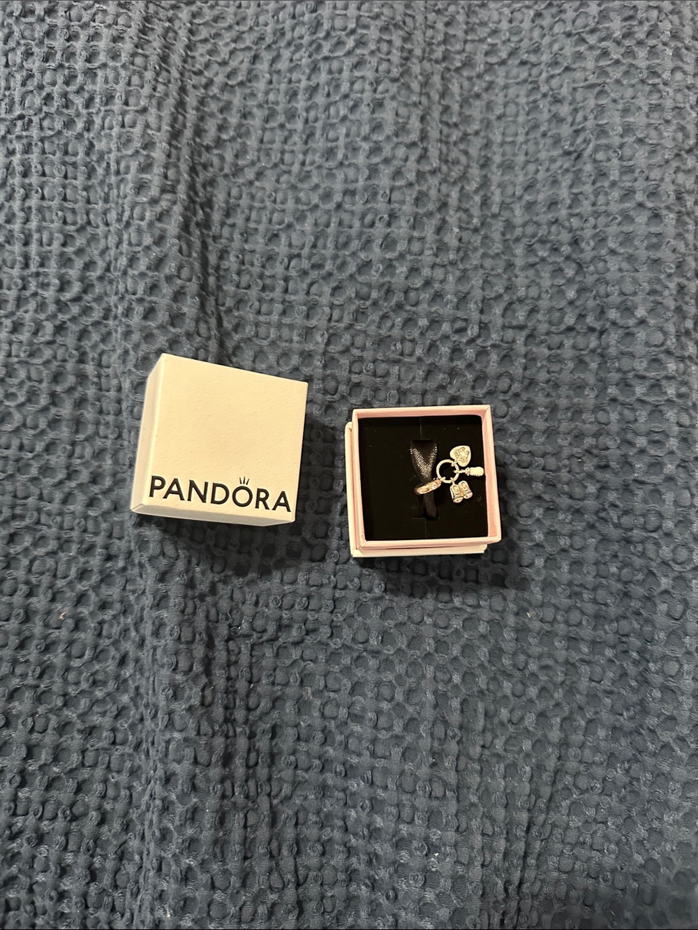 Pandora Silver Ring with Clear Stones and Pink Box Accent